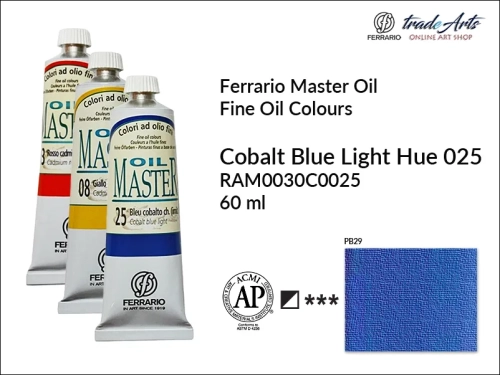 Ferrario Oil Master - Cobalt Blue Light Hue 025 farba olejna tuba 60 ml, farba olejna  Ferrario Oil Master - Cobalt Blue Light Hue 025  tuba 60 ml, farby olejne Oil Master Ferrario 60 ml, farby olejne, farba olejna Oil Master, Oil Master Ferrario,