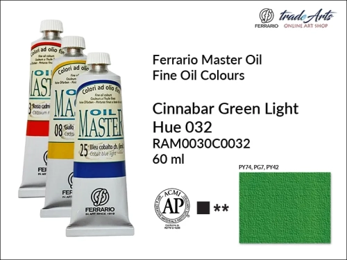 Ferrario Oil Master - Cinnabar Green Light Hue 032 farba olejna tuba 60 ml, farba olejna  Ferrario Oil Master - Cinnabar Green Light Hue 032  tuba 60 ml, farby olejne Oil Master Ferrario 60 ml, farby olejne, farba olejna Oil Master, Oil Master Ferrario,