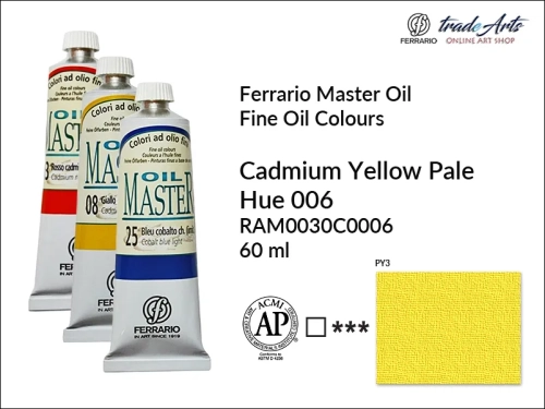Ferrario Oil Master - Cadmium Yellow Light Hue 006 farba olejna tuba 60 ml, farba olejna  Ferrario Oil Master - Cadmium Yellow Light Hue 006 tuba 60 ml, farby olejne Oil Master Ferrario 60 ml, farby olejne, farba olejna Oil Master, Oil Master Ferrario,