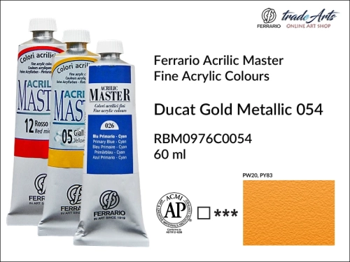 Ferrario Acrilic Master farba akrylowa Ducat Gold Metallic 054 tuba 60 ml, farba Ducat Gold Metallic 054 Acrilic Master Ferrario, farby akrylowe Acrilic Master Ferrario 60 ml, farby akrylowe Ferrario, akryle, farby akrylowe, Ferrario Acrilic Master,