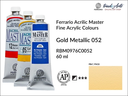 Ferrario Acrilic Master farba akrylowa Gold Metallic 052 tuba 60 ml, farba Gold Metallic 052 Acrilic Master Ferrario, farby akrylowe Acrilic Master Ferrario 60 ml, farby akrylowe metaliczne Ferrario, akryle, farby akrylowe, Ferrario Acrilic Master,