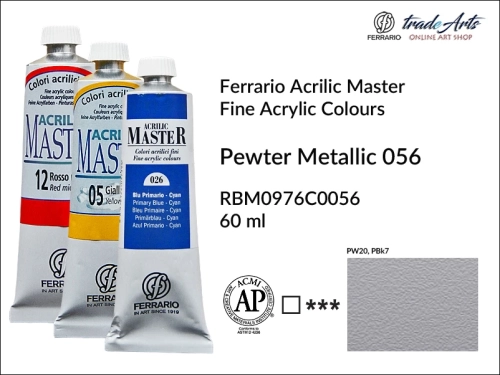 Ferrario Acrilic Master farba akrylowa Pewter Metallic 056 tuba 60 ml, farba Pewter Metallic 056 Acrilic Master Ferrario, farby akrylowe Acrilic Master Ferrario 60 ml, farby akrylowe metaliczne Ferrario, akryle, farby akrylowe, Ferrario Acrilic Master,