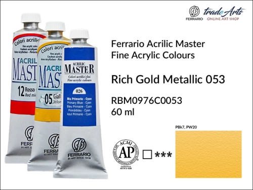 Ferrario Acrilic Master farba akrylowa Rich Gold Metallic 053 tuba 60 ml, farba Rich Gold Metallic 053 Acrilic Master Ferrario, farby akrylowe Acrilic Master Ferrario 60 ml, farby akrylowe metaliczne Ferrario, akryle, farby akrylowe, Ferrario Acrilic,