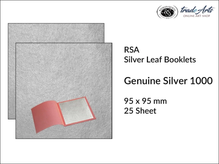 Genuine Silver Leaf Booklets RSA, srebro czyste w płatkach 95x95 mm RSA, RSA srebro czyste w płatkach 95x95 mm, genuine silver, konserwatorstwo, złocenia, srebro, szlagmetale, imitacja metali w płatkach, zdobienie, mikstion,