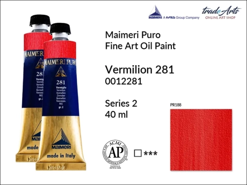Maimeri Puro Oil Paint farba olejna Vermilion 281 tuba 40 ml, farba olejna Maimeri Puro Vermilion 281 tuba 40 ml,  farby olejne Maimeri Puro, farby olejne, Maimeri Puro Fine Oil Paint, farby olejne tuba 40 ml,