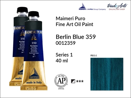 Maimeri Puro Oil Paint farba olejna Berlin Blue 359 tuba 40 ml, Maimeri Puro farba olejna berlin Blue 359 tuba 40 ml,  farby olejne Maimeri Puro, farby olejne, Maimeri Puro Fine Oil Paint, farby olejne tuba 40 ml,