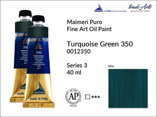 Maimeri Puro Oil Paint farba olejna Turquoise Green 350 tuba 40 ml, Maimeri Puro farba olejna Turquoise Green 350 tuba 40 ml,  farby olejne Maimeri Puro, farby olejne, Maimeri Puro Fine Oil Paint, farby olejne tuba 40 ml,