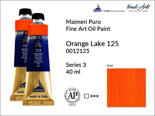 Maimeri Puro Oil Paint farba olejna Orange Lake 125 tuba 40 ml, Maimeri Puro farba olejna Orange Lake 125 tuba 40 ml,  farby olejne Maimeri Puro, farby olejne, Maimeri Puro Fine Oil Paint, farby olejne tuba 40 ml,