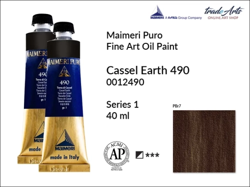 Maimeri Puro Oil Paint farba olejna Cassel Earth 490 tuba 40 ml, Maimeri Puro farba olejna Cassel Earth 490 tuba 40 ml,  farby olejne Maimeri Puro, farby olejne, Maimeri Puro Fine Oil Paint, farby olejne tuba 40 ml,