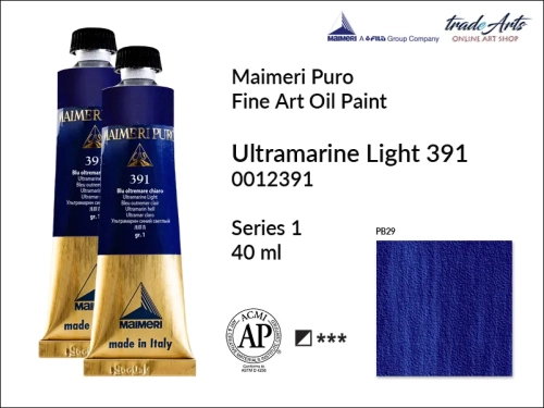 Maimeri Puro Oil Paint farba olejna Ultramarine Light 391 tuba 40 ml, Maimeri Puro farba olejna Ultramarine Light 391 tuba 40 ml,  farby olejne Maimeri Puro, farby olejne, Maimeri Puro Fine Oil Paint, farby olejne tuba 40 ml,