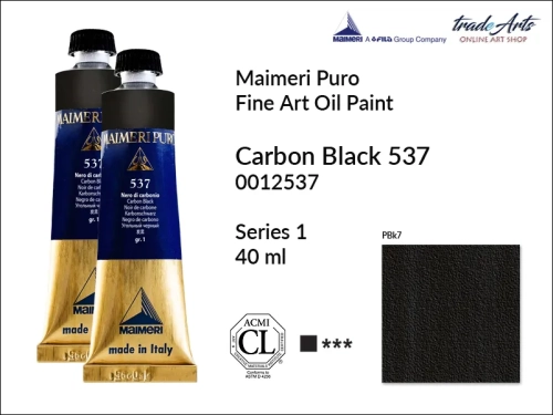Maimeri Puro Oil Paint farba olejna Carbon Black 537 tuba 40 ml, Maimeri Puro farba olejna Carbon Black 537 tuba 40 ml,  farby olejne Maimeri Puro, farby olejne, Maimeri Puro Fine Oil Paint, farby olejne tuba 40 ml,