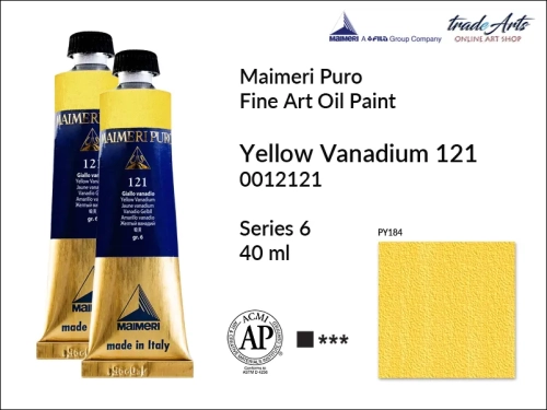 Maimeri Puro Oil Paint farba olejna Yellow Vanadium 121 tuba 40 ml, Maimeri Puro farba olejna Yellow Vanadium 121 tuba 40 ml,  farby olejne Maimeri Puro, farby olejne, Maimeri Puro Fine Oil Paint, farby olejne tuba 40 ml,