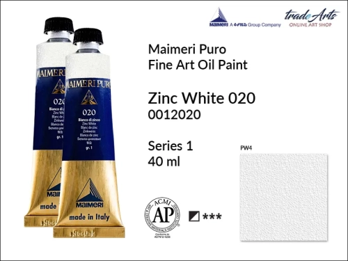 Maimeri Puro Oil Paint farba olejna Zinc White 020 tuba 40 ml, Maimeri Puro farba olejna Zinc White 020 tuba 40 ml,  farby olejne Maimeri Puro, farby olejne, Maimeri Puro Fine Oil Paint, farby olejne tuba 40 ml,