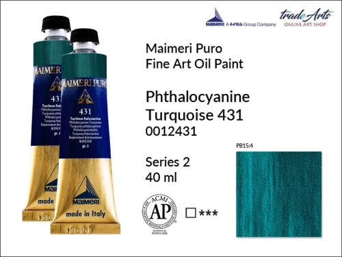 Maimeri Puro Oil Paint farba olejna Phthalocyanine Turquoise 431 tuba 40 ml, Maimeri Puro farba olejna Phthalocyanine Turquoise 431 tuba 40 ml,  farby olejne Maimeri Puro, farby olejne, Maimeri Puro Fine Oil Paint, farby olejne tuba 40 ml,