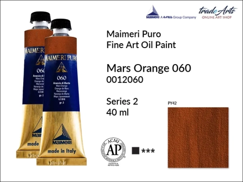 Maimeri Puro Oil Paint farba olejna Mars Orange 060 tuba 40 ml, Maimeri Puro farba olejna Mars Orange 060 tuba 40 ml,  farby olejne Maimeri Puro, farby olejne, Maimeri Puro Fine Oil Paint, farby olejne tuba 40 ml,
