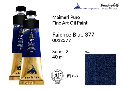 Maimeri Puro Oil Paint farba olejna Faience Blue 377 tuba 40 ml, Maimeri Puro farba olejna Faience Blue 377 tuba 40 ml,  farby olejne Maimeri Puro, farby olejne, Maimeri Puro Fine Oil Paint, farby olejne tuba 40 ml,