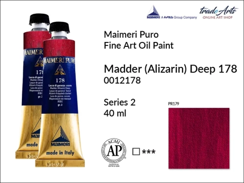 Maimeri Puro Oil Paint farba olejna Madder Alizarin Deep 178 tuba 40 ml, Maimeri Puro farba olejna Madder Alizarin Deep 178 tuba 40 ml,  farby olejne Maimeri Puro, farby olejne, Maimeri Puro Fine Oil Paint, farby olejne tuba 40 ml,