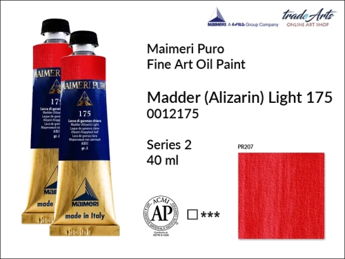 Maimeri Puro Oil Paint farba olejna Madder Alizarin Light 175 tuba 40 ml, Maimeri Puro farba olejna Madder Alizarin Light 175 tuba 40 ml,  farby olejne Maimeri Puro, farby olejne, Maimeri Puro Fine Oil Paint, farby olejne tuba 40 ml,