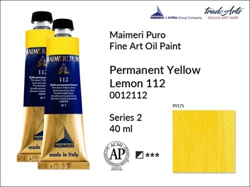 Maimeri Puro Oil Paint farba olejna Permanent Yellow Lemon 112 tuba 40 ml, Maimeri Puro farba olejna Permanent Yellow Lemon 112 tuba 40 ml,  farby olejne Maimeri Puro, farby olejne, Maimeri Puro Fine Oil Paint, farby olejne tuba 40 ml,