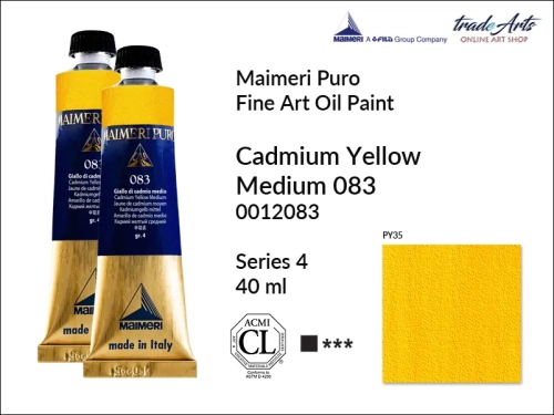 Maimeri Puro Oil Paint farba olejna Cadmium Yellow Medium 083 tuba 40 ml, Maimeri Puro farba olejna Cadmium Yellow Medium 083 tuba 40 ml,  farby olejne Maimeri Puro, farby olejne, Maimeri Puro Fine Oil Paint, farby olejne tuba 40 ml,
