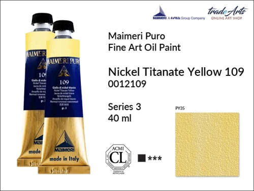 Maimeri Puro Oil Paint farba olejna Nickel Titanate Yellow 109 tuba 40 ml, Maimeri Puro farba olejna Nickel Titanate Yellow 109 tuba 40 ml,  farby olejne Maimeri Puro, farby olejne, Maimeri Puro Fine Oil Paint, farby olejne tuba 40 ml,