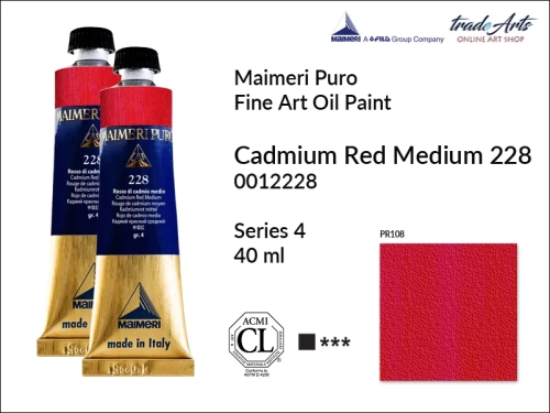 Maimeri Puro Oil Paint farba olejna Cadmium Red Medium 228 tuba 40 ml, Maimeri Puro farba olejna Cadmium Red Medium 228 tuba 40 ml,  farby olejne Maimeri Puro, farby olejne, Maimeri Puro Fine Oil Paint, farby olejne tuba 40 ml,