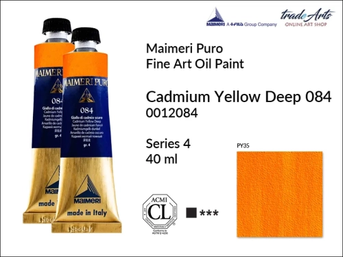 Maimeri Puro Oil Paint farba olejna Cadmium Yellow Deep 084 tuba 40 ml, Maimeri Puro farba olejna Cadmium Yellow Deep 084 tuba 40 ml,  farby olejne Maimeri Puro, farby olejne, Maimeri Puro Fine Oil Paint, farby olejne tuba 40 ml,