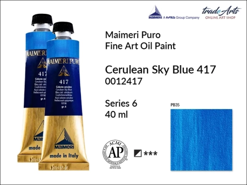 Maimeri Puro Oil Paint farba olejna Cerulean Sky Blue 417 tuba 40 ml, Maimeri Puro farba olejna Cerulean Sky Blue 417 tuba 40 ml,  farby olejne Maimeri Puro, farby olejne, Maimeri Puro Fine Oil Paint, farby olejne tuba 40 ml,