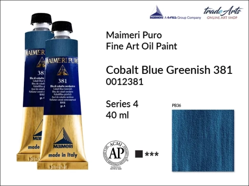 Maimeri Puro Oil Paint farba olejna Cobalt Blue Greenish 381 tuba 40 ml, Maimeri Puro farba olejna Cobalt Blue Greenish 381 tuba 40 ml,  farby olejne Maimeri Puro, farby olejne, Maimeri Puro Fine Oil Paint, farby olejne tuba 40 ml,
