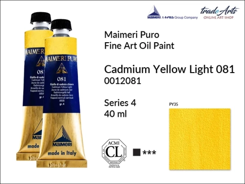 Maimeri Puro Oil Paint farba olejna Cadmium Yellow Light 081 tuba 40 ml, Maimeri Puro farba olejna Cadmium Yellow Light 081 tuba 40 ml,  farby olejne Maimeri Puro, farby olejne, Maimeri Puro Fine Oil Paint, farby olejne tuba 40 ml,