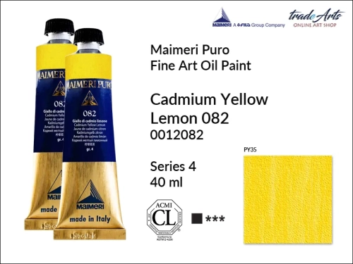 Maimeri Puro Oil Paint farba olejna Cadmium Yellow Lemon 082 tuba 40 ml, Maimeri Puro farba olejna Cadmium Yellow Lemon 082 tuba 40 ml,  farby olejne Maimeri Puro, farby olejne, Maimeri Puro Fine Oil Paint, farby olejne tuba 40 ml,