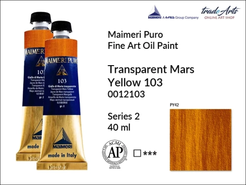 Maimeri Puro Oil Paint farba olejna Transparent Mars Yellow 103 tuba 40 ml, Maimeri Puro farba olejna Transparent Mars Yellow 103, farby olejne, Maimeri Puro Fine Oil Paint, farby olejne tuba 40 ml,