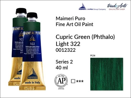 Maimeri Puro Oil Paint farba olejna Cupric Green Phthalo Light 322 tuba 40 ml, Maimeri Puro farba olejna Cupric Green Phthalo Light 322 tuba 40 ml,  farby olejne Maimeri Puro, farby olejne, Maimeri Puro Fine Oil Paint, farby olejne tuba 40 ml,