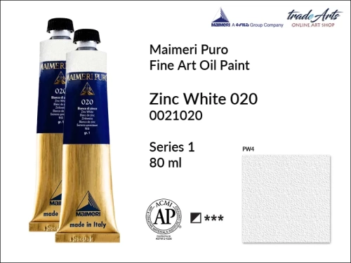 Maimeri Puro Oil Paint farba olejna Zinc White 020 tuba 80 ml, farba olejna Maimeri Puro Zinc White 020 tuba 80 ml,  farby olejne Maimeri Puro, farby olejne, Maimeri Puro Fine Oil Paint, farby olejne tuba 80 ml,