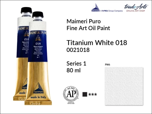Maimeri Puro Oil Paint farba olejna Titanium White 018 tuba 80 ml, farba olejna Maimeri Puro Titanium White 018 tuba 80 ml,  farby olejne Maimeri Puro, farby olejne, Maimeri Puro Fine Oil Paint, farby olejne tuba 80 ml,