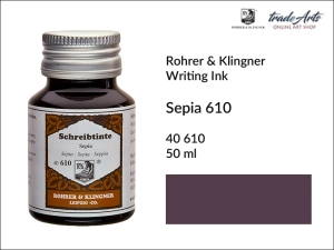 Atrament artystyczny Rohrer & Klingner Writing Ink, kolor: Sepia 610, but. 50 ml