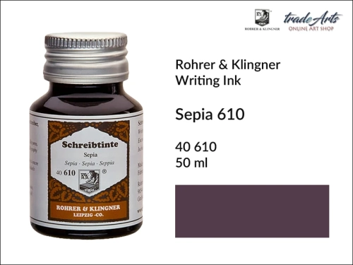 Rohrer &amp; Klingner Writing Ink Sepia 610 but. 50 ml, Rohrer &amp; Klingner atrament artystyczny Sepia 610 but. 50 ml, atrament artystyczny Sepia 610 Rohrer &amp; Klingner, atrament do piór, atramenty, pisanie, kaligrafia, pióro,