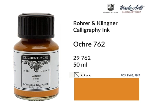 Rohrer &amp; Klingner Calligraphy Ink Ochre 762 but. 50 ml, tusz kaligraficzny Ochre 762 Rohrer &amp; Klingner, Rohrer &amp; Klingner tusz kaligraficzny Ochre 762 but. 50 ml, tusz kaligraficzny, kaligrafia, tusze kreślarskie, atramenty, tusz,