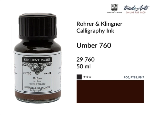 Rohrer &amp; Klingner Calligraphy Ink Umber 760 but. 50 ml, tusz kaligraficzny Umber 760 Rohrer &amp; Klingner, Rohrer &amp; Klingner tusz kaligraficzny Umber 760 but. 50 ml, tusz kaligraficzny, kaligrafia, tusze kreślarskie, atramenty, tusz,