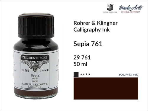 Rohrer &amp; Klingner Calligraphy Ink Sepia 761 but. 50 ml, tusz kaligraficzny Sepia 761 Rohrer &amp; Klingner, Rohrer &amp; Klingner tusz kaligraficzny Sepia 761 but. 50 ml, tusz kaligraficzny, kaligrafia, tusze kreślarskie, atramenty, tusz,