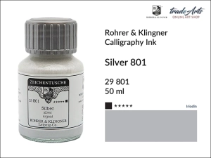 Tusz kaligraficzny Rohrer & Klingner Calligraphy Ink, kolor: Silver 801, but. 50 ml