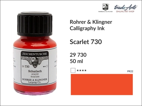 Rohrer &amp; Klingner Calligraphy Ink Scarlet 730 but. 50 ml, tusz kaligraficzny Scarlet 730 Rohrer &amp; Klingner, Rohrer &amp; Klingner tusz kaligraficzny Scarlet 730 but. 50 ml, tusz kaligraficzny, kaligrafia, tusze kreślarskie, atramenty, tusz,