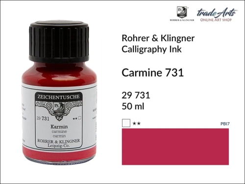Rohrer &amp; Klingner Calligraphy Ink Carmine 731 but. 50 ml, tusz kaligraficzny Carmine 731 Rohrer &amp; Klingner, Rohrer &amp; Klingner tusz kaligraficzny Carmine 731 but. 50 ml, tusz kaligraficzny, kaligrafia, tusze kreślarskie, atramenty, tusz,