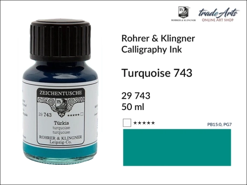 Rohrer &amp; Klingner Calligraphy Ink Turquoise 743 but. 50 ml, tusz kaligraficzny Turquoise 743 Rohrer &amp; Klingner, Rohrer &amp; Klingner tusz kaligraficzny Turquoise 743 but. 50 ml, tusz kaligraficzny, kaligrafia, tusze kreślarskie, atramenty, tusz,