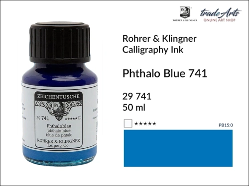 Rohrer &amp; Klingner Calligraphy Ink Phthalo Blue 741 but. 50 ml, tusz kaligraficzny Phthalo Blue 741 Rohrer &amp; Klingner, Rohrer &amp; Klingner tusz kaligraficzny Phthalo Blue 741 but. 50 ml, tusz kaligraficzny, kaligrafia, tusze kreślarskie, atrament