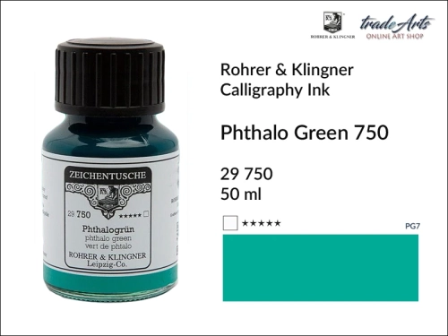 Rohrer &amp; Klingner Calligraphy Ink Phthalo Green 750 but. 50 ml, tusz kaligraficzny Phthalo Green 750 Rohrer &amp; Klingner, Rohrer &amp; Klingner tusz kaligraficzny Phthalo Green 750 but. 50 ml, tusz kaligraficzny, kaligrafia, tusze kreślarskie, atram
