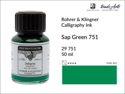 Rohrer &amp; Klingner Calligraphy Ink Sap Green 751 but. 50 ml, tusz kaligraficzny Sap Green 751 Rohrer &amp; Klingner, Rohrer &amp; Klingner tusz kaligraficzny Sap Green 751 but. 50 ml, tusz kaligraficzny, kaligrafia, tusze kreślarskie, atramenty, tusz,