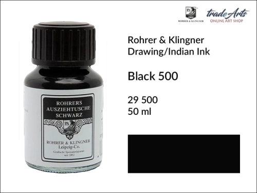 Rohrer &amp; Klingner Drawing/Indian Ink Black 500 but. 50 ml, tusz kreślarski Black 500 but. 50 ml Drawing Ink Rohrer &amp; Klingner, tusz kreślarski czarny, tusz indyjski Black 500 Indian Ink Rohrer &amp; Klingner,  atramenty, tusze, aerograf,