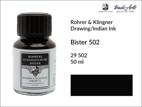 Rohrer &amp; Klingner Drawing/Indian Ink Bister 502 but. 50 ml, tusz kreślarski Bister 502 but. 50 ml Drawing Ink Rohrer &amp; Klingner, tusz kreślarski czarny, tusz indyjski Bister 502 Indian Ink Rohrer &amp; Klingner,  atramenty, tusze, aerograf,