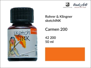 Atrament do prac artystycznych i piór sketchINK Rohrer & Klingner, kolor: Carmen 200 (oranż), opak. 50 ml